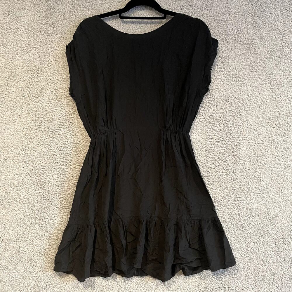 Sandro Paris Dress Womens 2 Black Short Sleeve Mini Silk Tie Neck Evening Event